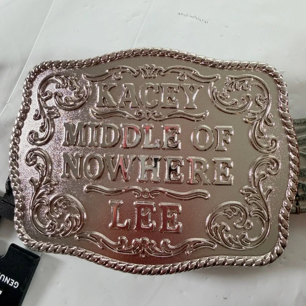 Kacey Lee Middle of Nowhere Blue Western Floral Tooled Leather Belt Womens S/M